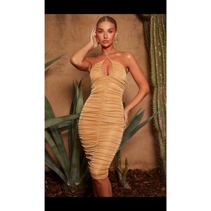 Golden Ruched Halter Midi Dress ✨🌴
Size US 2 / UK 6 | New With Tags